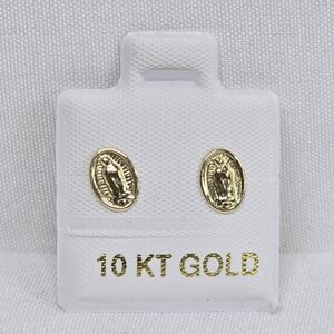 10K Gold Virgin of Guadalupe Oval Stud Earrings 7mm | Broquel Oro Mexicano